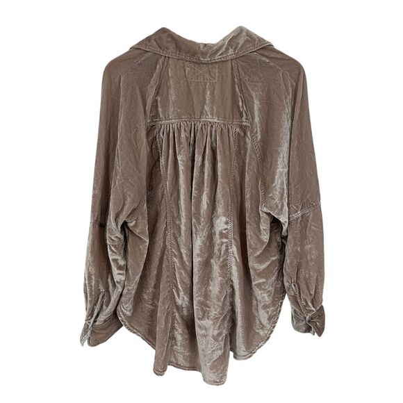 Free People Night Skies Velvet Top Medium Mushroom Button Down Oversized - Picture 8 of 10